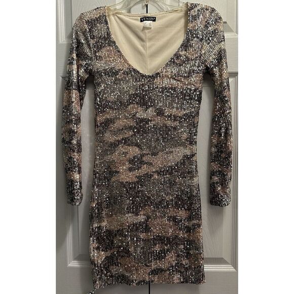 Venus Full Sequin Multicolor Patterned Mini Dress Size XS - Picture 1 of 3